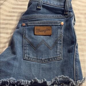 Wrangler Medium Blue Denim shorts with Frayed Edge